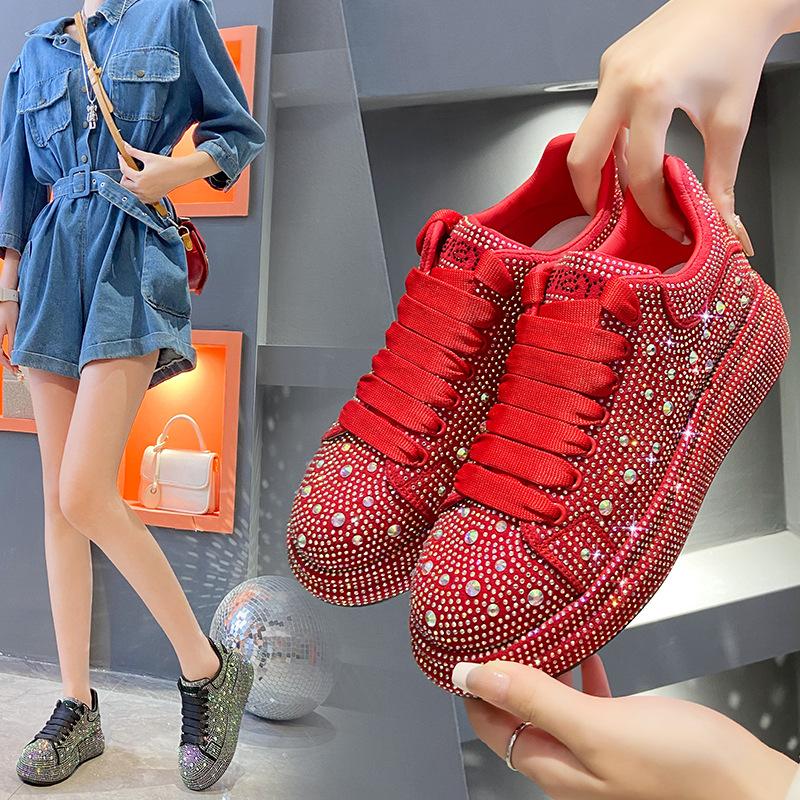 Fashion Sneakers Women Trend  New Spring Autumn Platform Lace Up Rhinestone Women Casual Shoes Designer Shiny Ladies Shoes