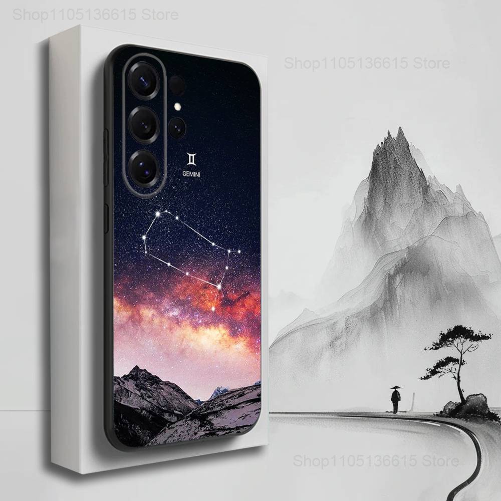 Constellation Art Twelve Phone Case For Samsung S22,S21,S20,S10,S9,S25,S24,S23,Ultra,FE,Plus,Lite,Soft Silicone Black