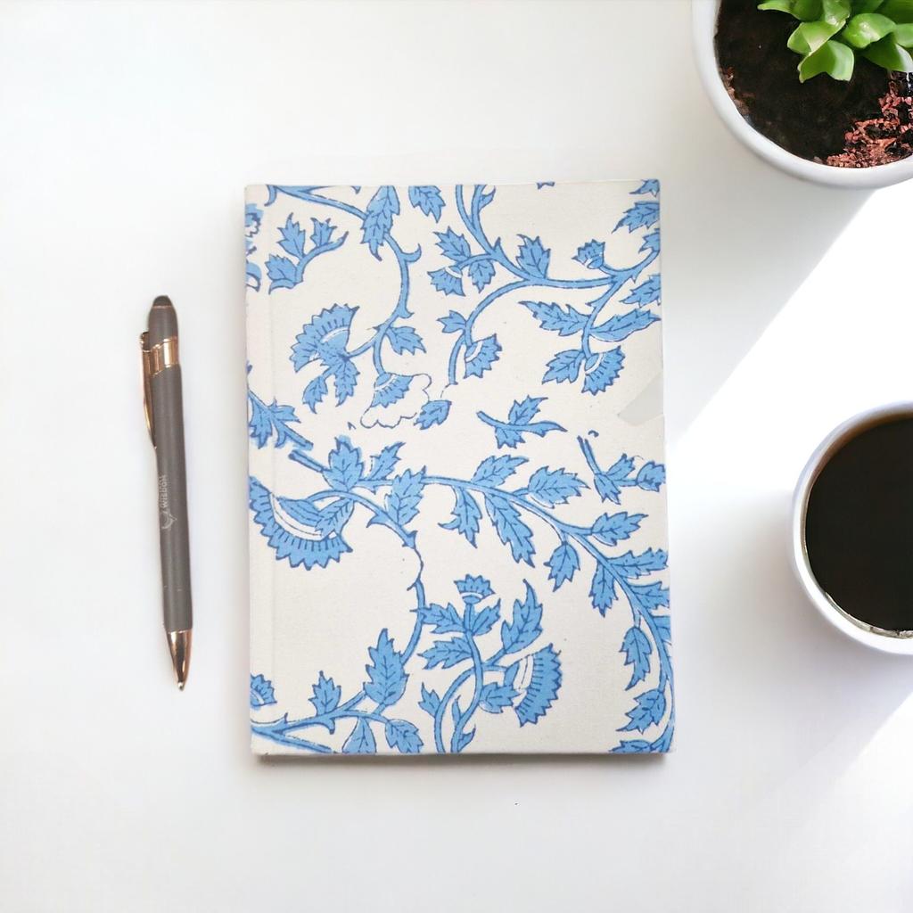 Cotton Notebook 20x15cm 96 Pages Pale Blue Floral