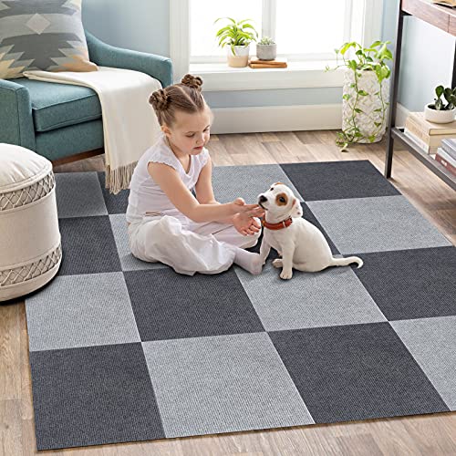 Upgraded Suction Mats, Joint Carpet Tiles, Non-Slip, Soundproof, Washable, Anti-Slip for Pets and Seniors, 30*30cm, 40 Pieces, Dark/Light Gray