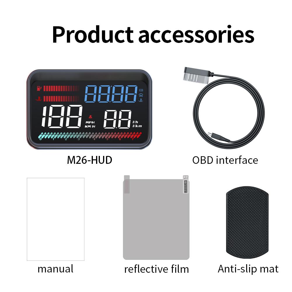 M26 OBD2 Car HUD Head Up Display Digital Speedometer Voltmeter RPM Fuel Consumption Water Temp Gauge With Alarm Car Electronics
