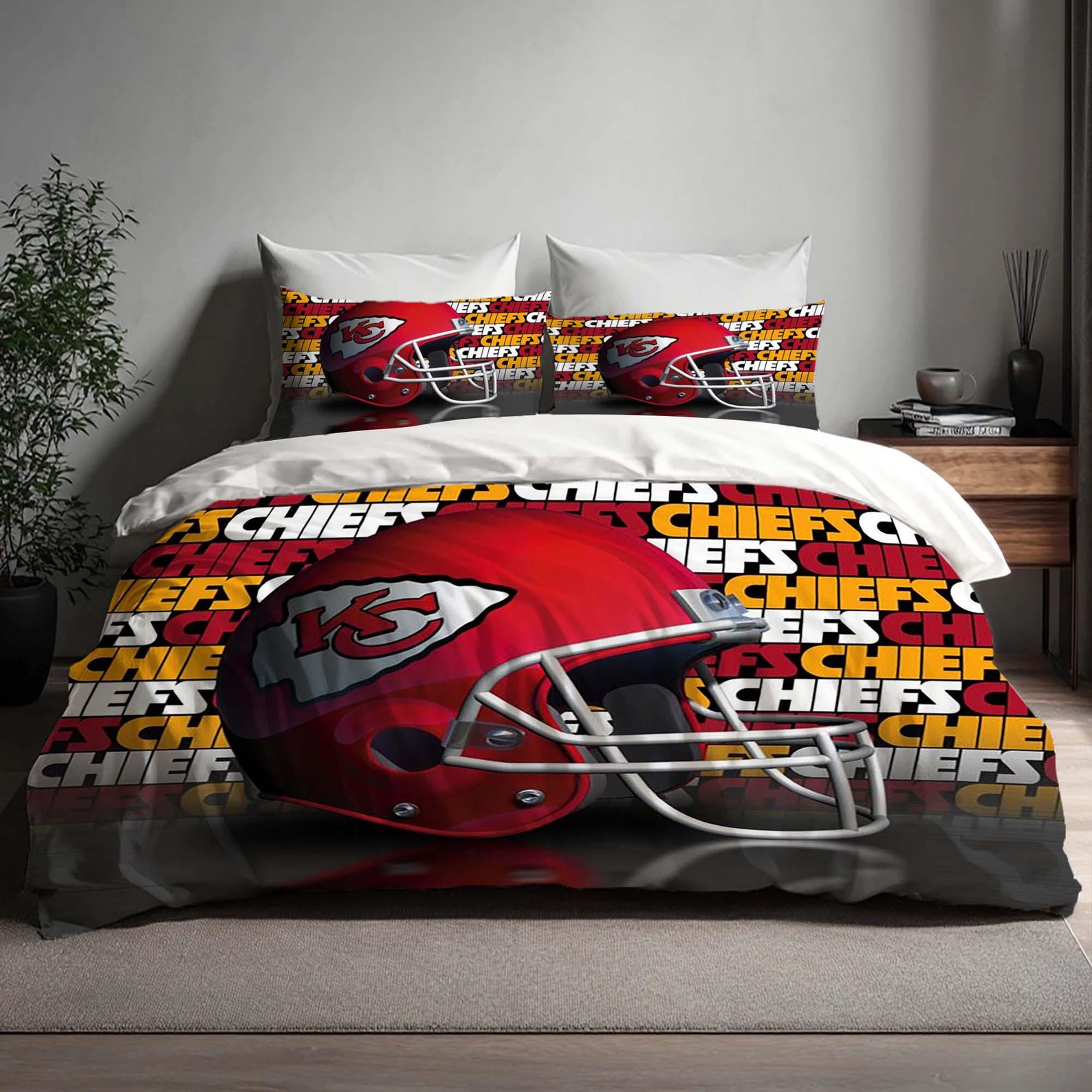 

Christmas Gift Kansas City Chiefs Duvet Cover Three Bedding Set Custom Name Birthday Bedding Quilt Cover Halloween Gift Back to School. 135x200cm