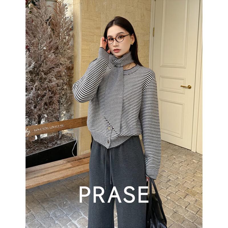 PRASE Women s Preppy Style Contrast Striped Knit Sweater 2XL