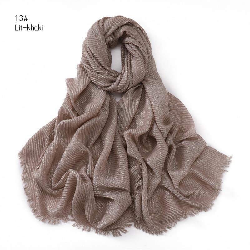 Spring New Solid Color Silver Silk Wrinkled Polyester Scarf Women's, Monochrome Two-ended Short Beard Headscarf Shawl