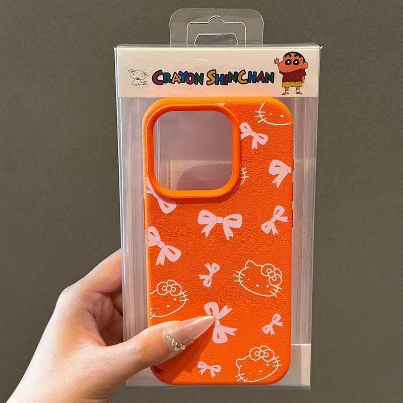 Bowknot Kitty Lychee Pattern Soft Shell Phone Case for iPhone 11, 14, 15, 16 Pro, and 17 Pro Max.