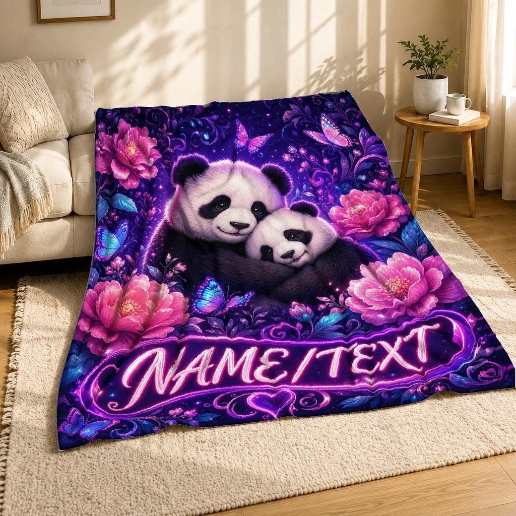 Cuddling Pandas with Flowers Coral Fleece Blanket