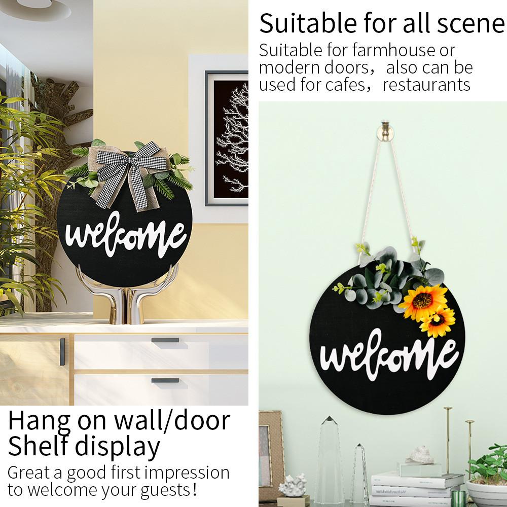 Black Welcome Board Wreath With Beautiful Ribbon Bow And Vibrant Design Sunflower