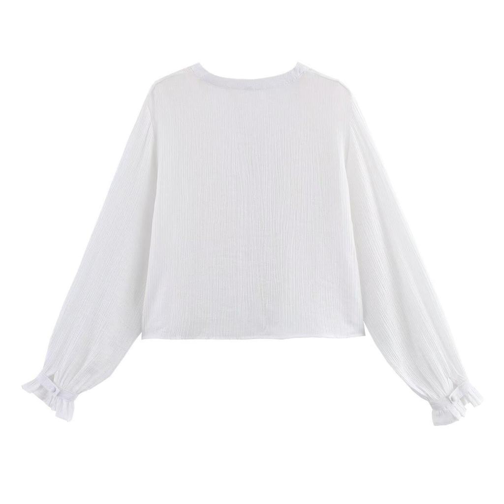Women's European & American Style Hollow Embroidery Short Shirt - Spring 2025