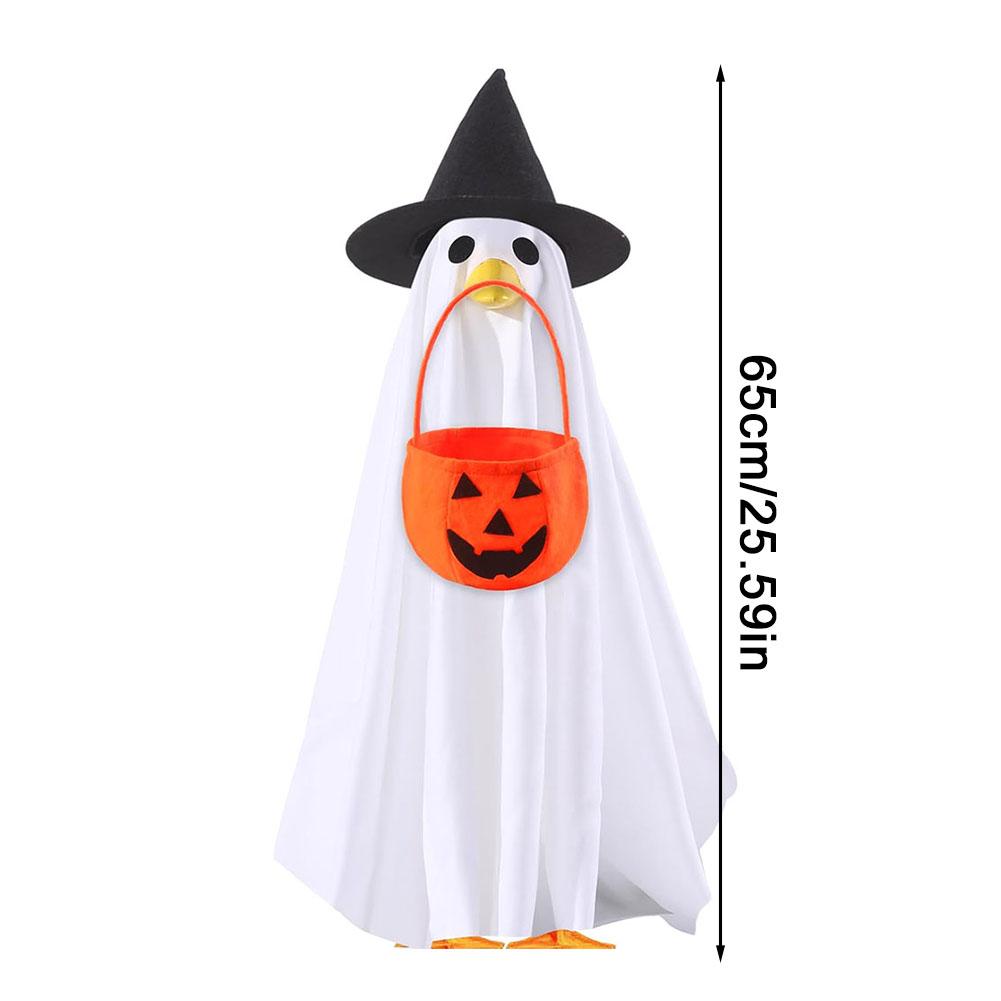 Halloween Porch Goose Outfit Ghost With Pumpkin Bag Goose Attire Halloween Goose Costume Set For Outdoor Garden Yard Patio