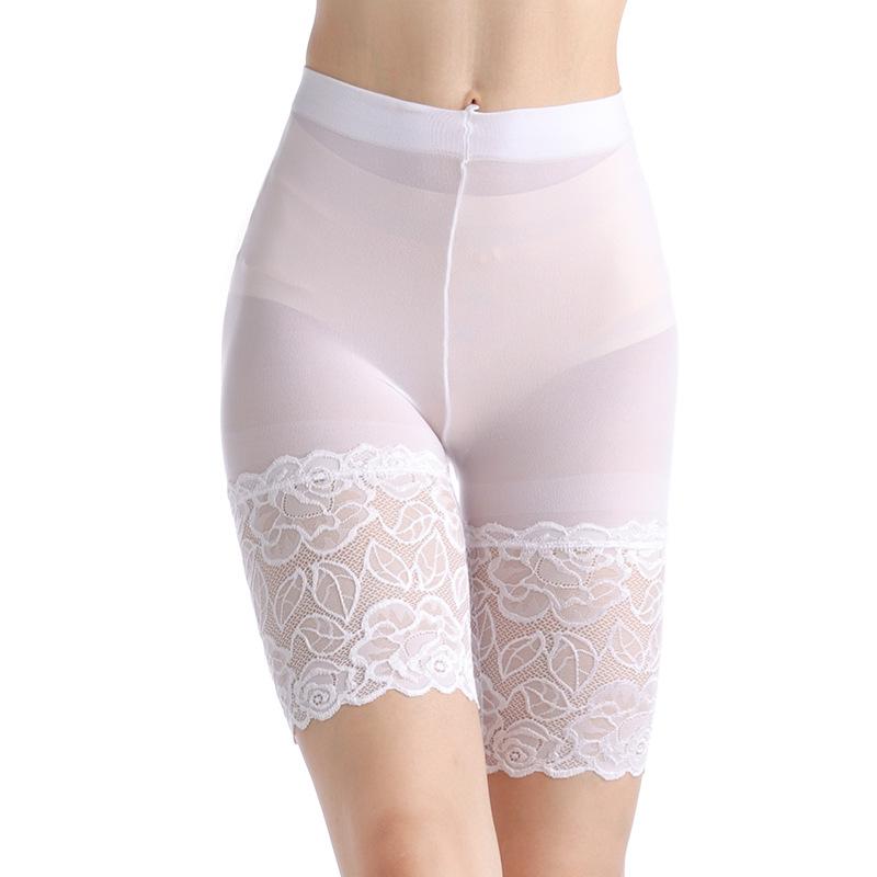 Women's Ice Silk White Safety Short Pants Anti Slip Shorts Under Skirt Thin Lace Underwear Plus Size Non Roll Hem