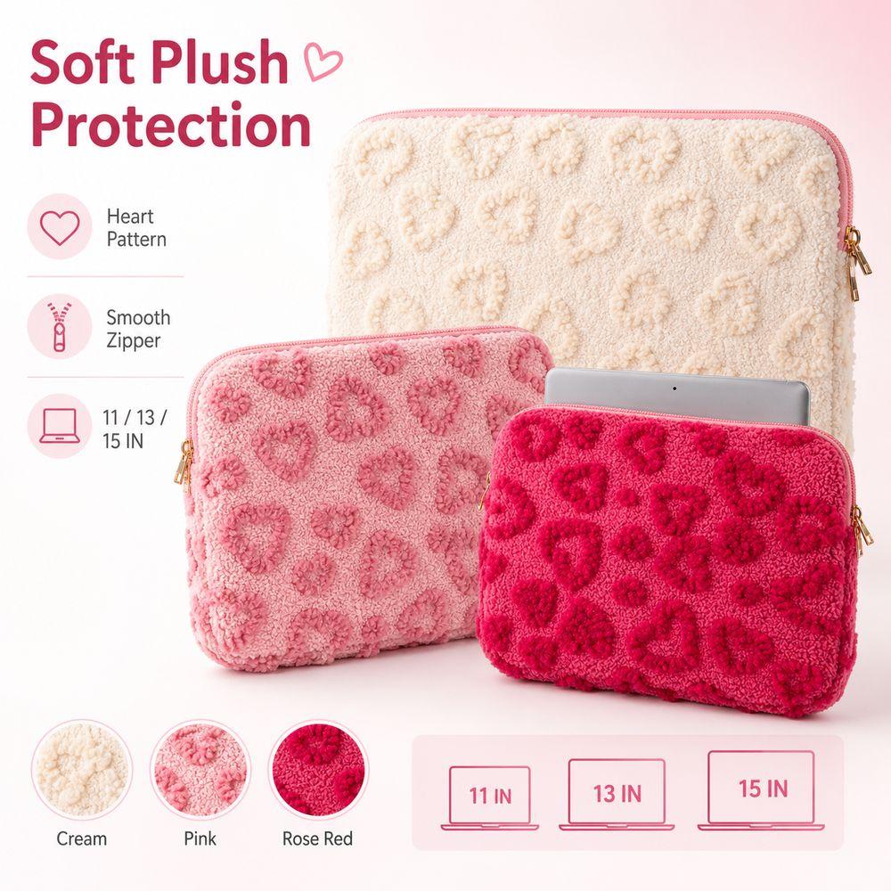 Plush Notebook Computer Sleeve Heart Pattern Protective Device Case Tablet Sleeve Daily Commuting