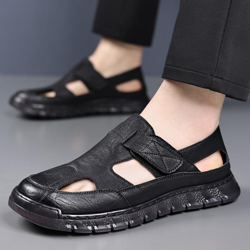 Fashion High Quality Summer Breathable Mens Sandals Fashion Handmade Split Cow Leather Casual Hollow Out Shoes Outdoor Men Beach Sandals