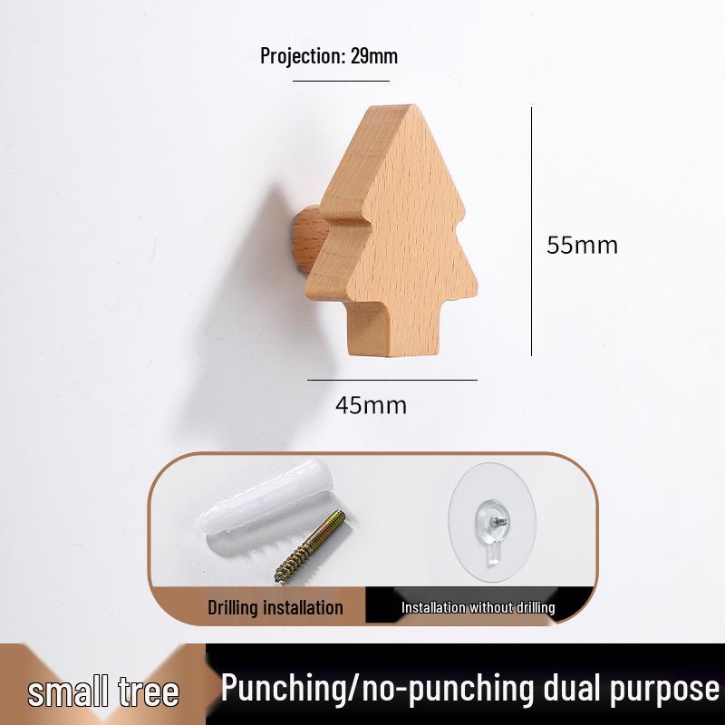 

Solid Wood No-Drill Wall Hook for Clothes & Hats - Entrance or Wardrobe Use