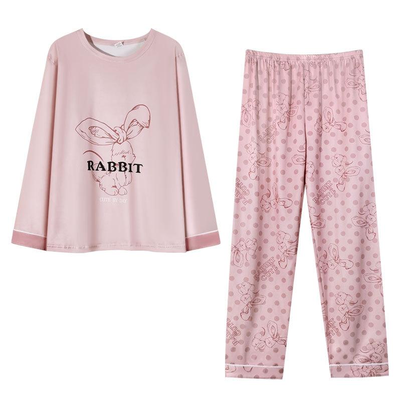 Autumn and winter thin sweet casual pajamas women's Korean cartoon long-sleeved trousers set women's loungewear can be worn outside