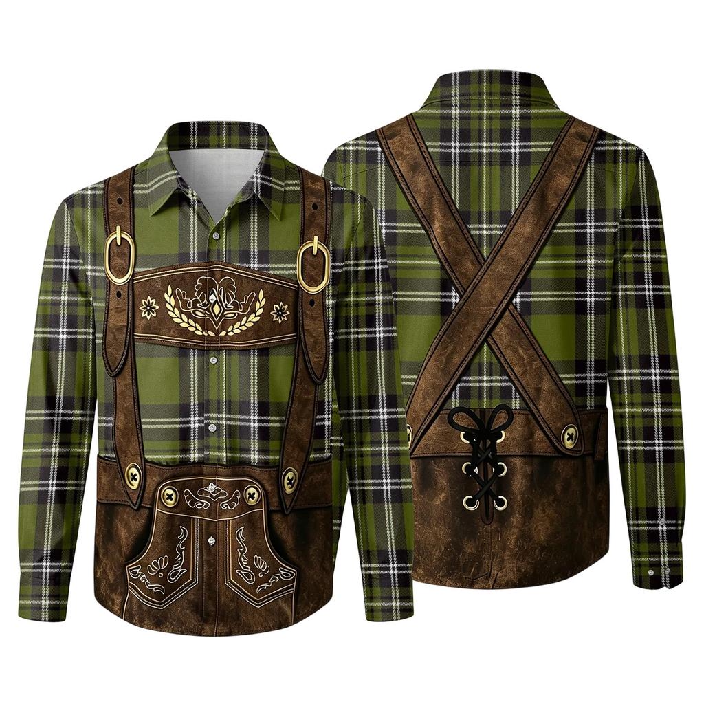 Men’s 3D Printed Loose Fit Turn-Down Collar Long Sleeve Shirt Vintage Plaid Design Casual Retro Style for Festivals Outdoor Parties