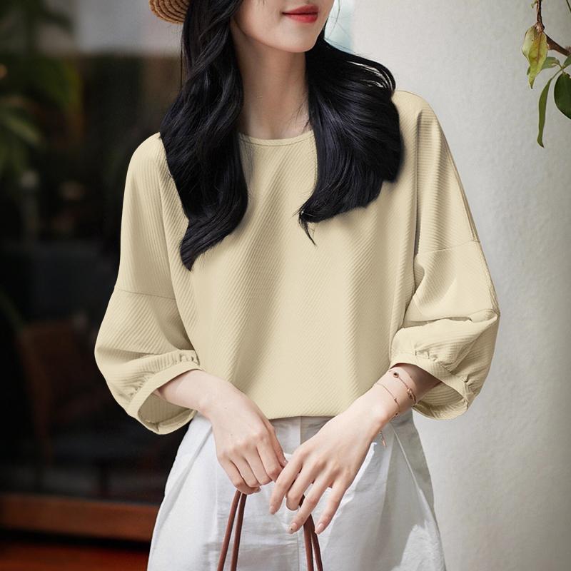 ZANZEA Lässige, lockere Bluse mit Rundhalsausschnitt und 3/4-Ärmeln für Damen