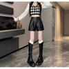 Women's Black PU Leather High-Waisted A-Line Shorts - Wide-Leg, Casual, Slimming, Autumn/Winter 2025