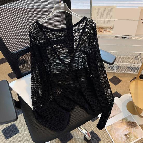 Women Cover Up Tops V-Neck Straps Collar Long Sleeve Summer Sun