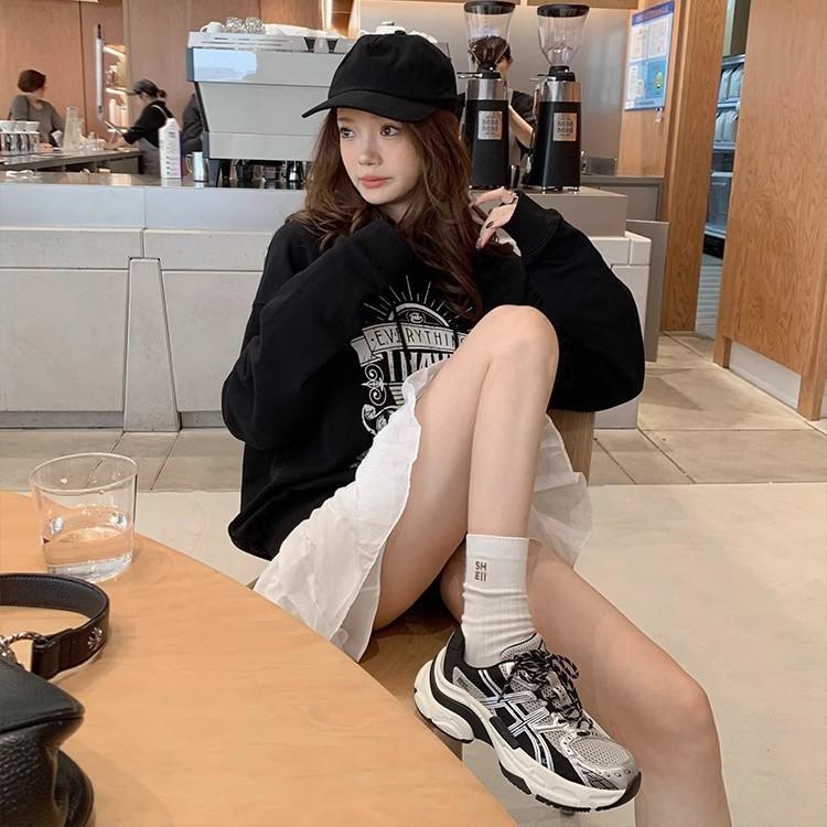 Su Yinyin Same Korean Girl~ Leather Retro Thick-soled Heightening Casual Running Sneakers Female Dad Shoes