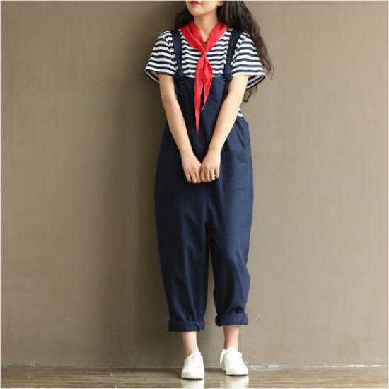 Moda Donna Salopette Jumpsuit Oversize Salopette Larghi Casual Look Denim Pantaloni Harem