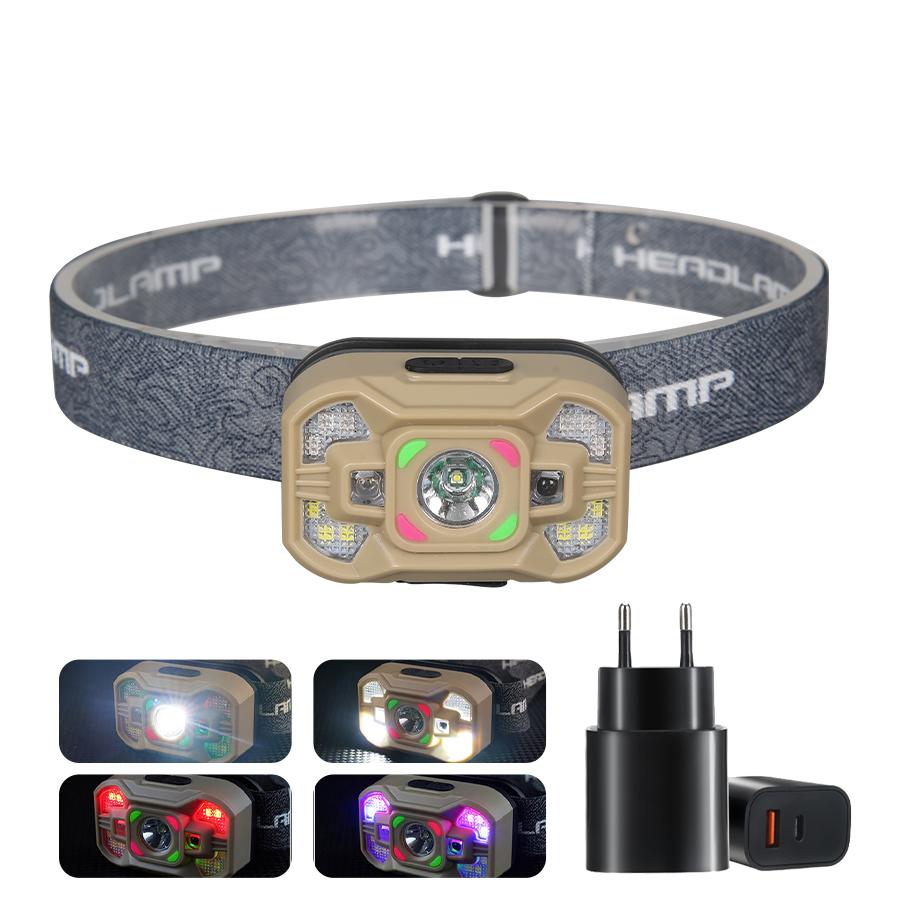 Led Strong Light Headlamp USB Rechageable Motion Sensor Headlight Portable Fishing Camping Outdoor Head Lamp Work Flashlight