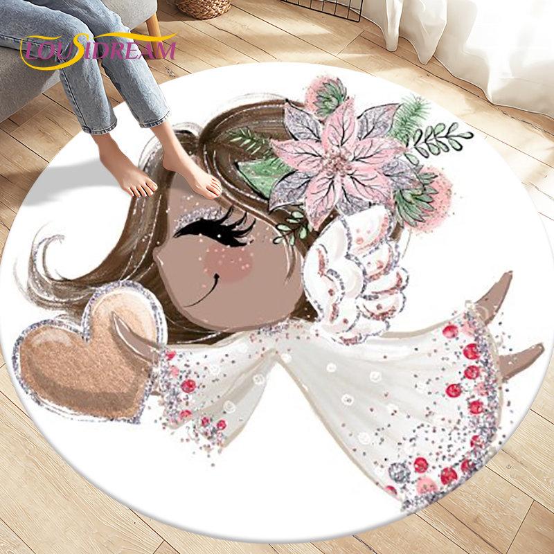 Cute Ballet Girl Ballerina Cartoon Round Area Rug,Carpet for Living Room Bedroom Sofa Playroom Decor,kid Play Non-slip Floor Mat