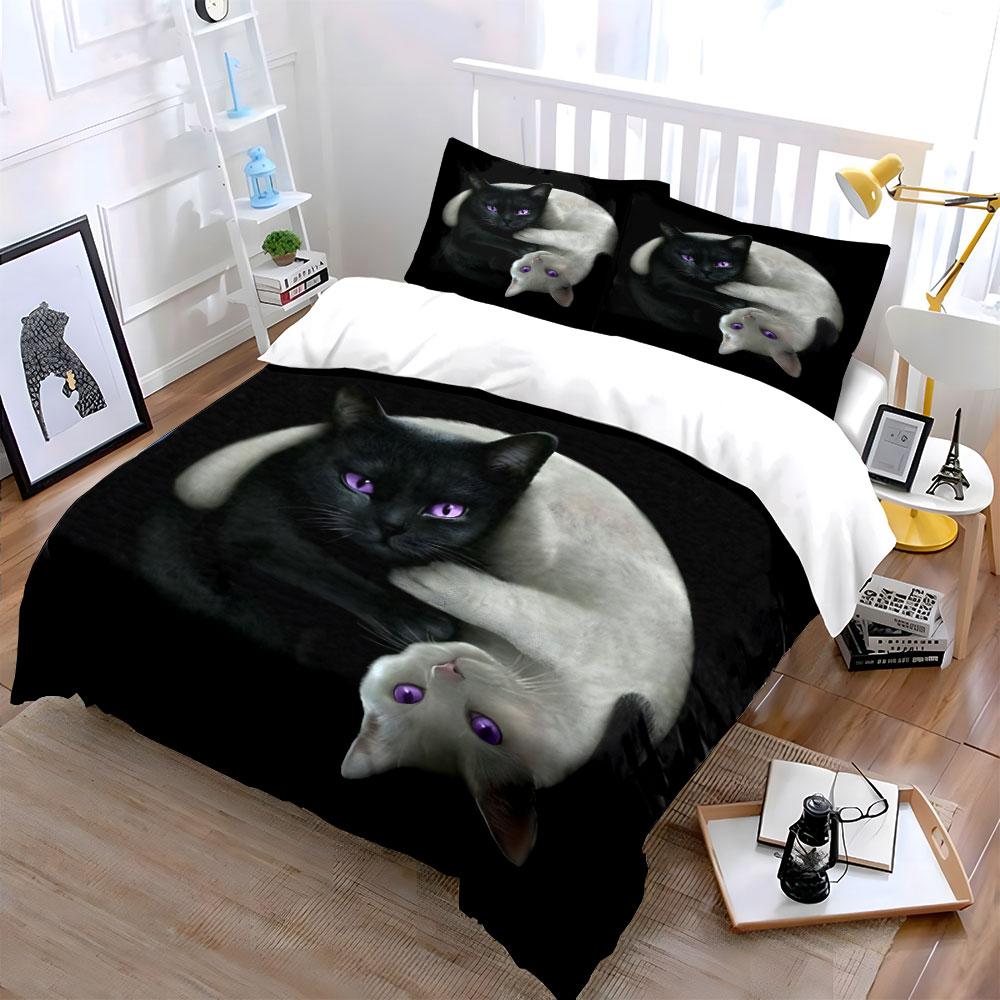 Black and White Cats Bedding Set Bedding Duvet Cover Set Duvet Cover Pillowcases (1 * Duvet Cover 2 * Pillowcases, without duvet insert)