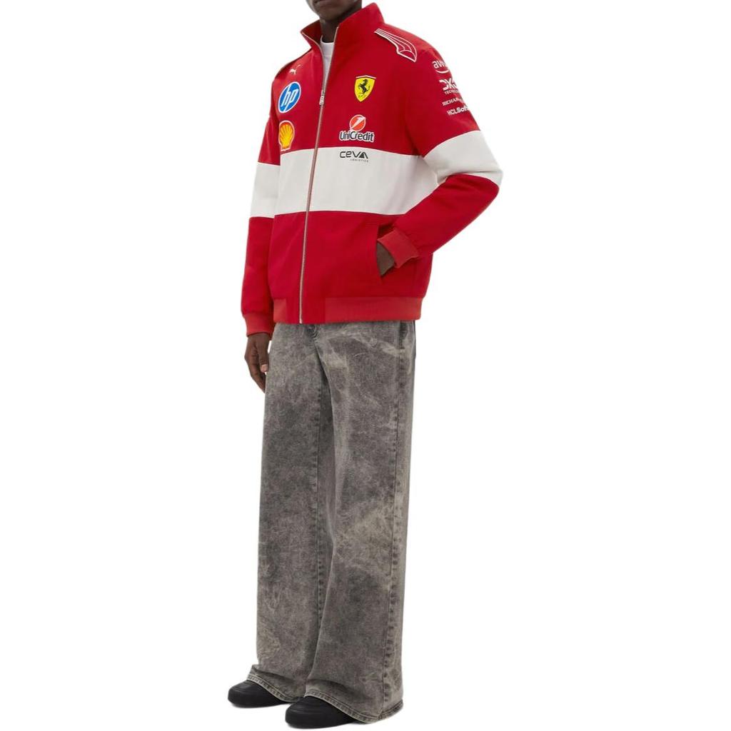 Puma X Ferrari F1 Módní Všestranná Bunda na Zip s Dlouhým Rukávem a Stojáčkem Pánská Bunda Červená 763954-01