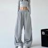 Graue High-Waist Weitbeinige Hose für Damen