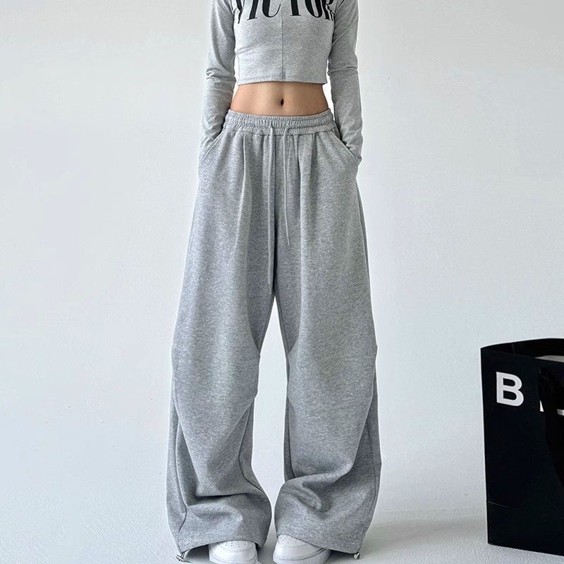 Graue High-Waist Weitbeinige Hose für Damen