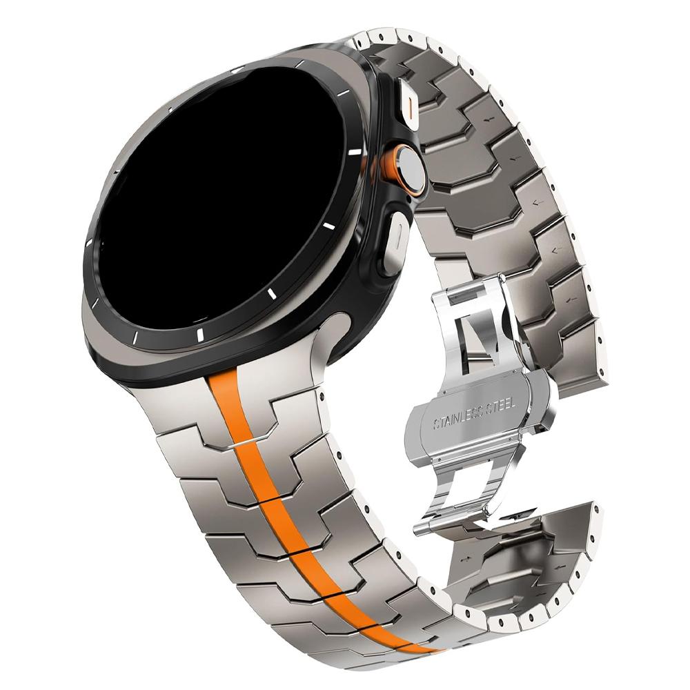Schwarz Orange Edelstahlarmband für Samsung Galaxy 8 Classic 46mm Ultra 2025 Metallarmband für Galaxy 8 44mm 40mm Ultra 47mm