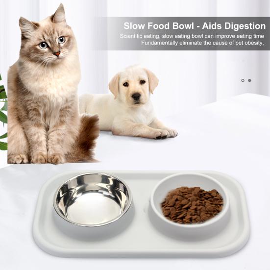 Easy To Clean Silicone Double Dog Bowl Slow Feeding Anti-Choke Food Water Feeder Pet