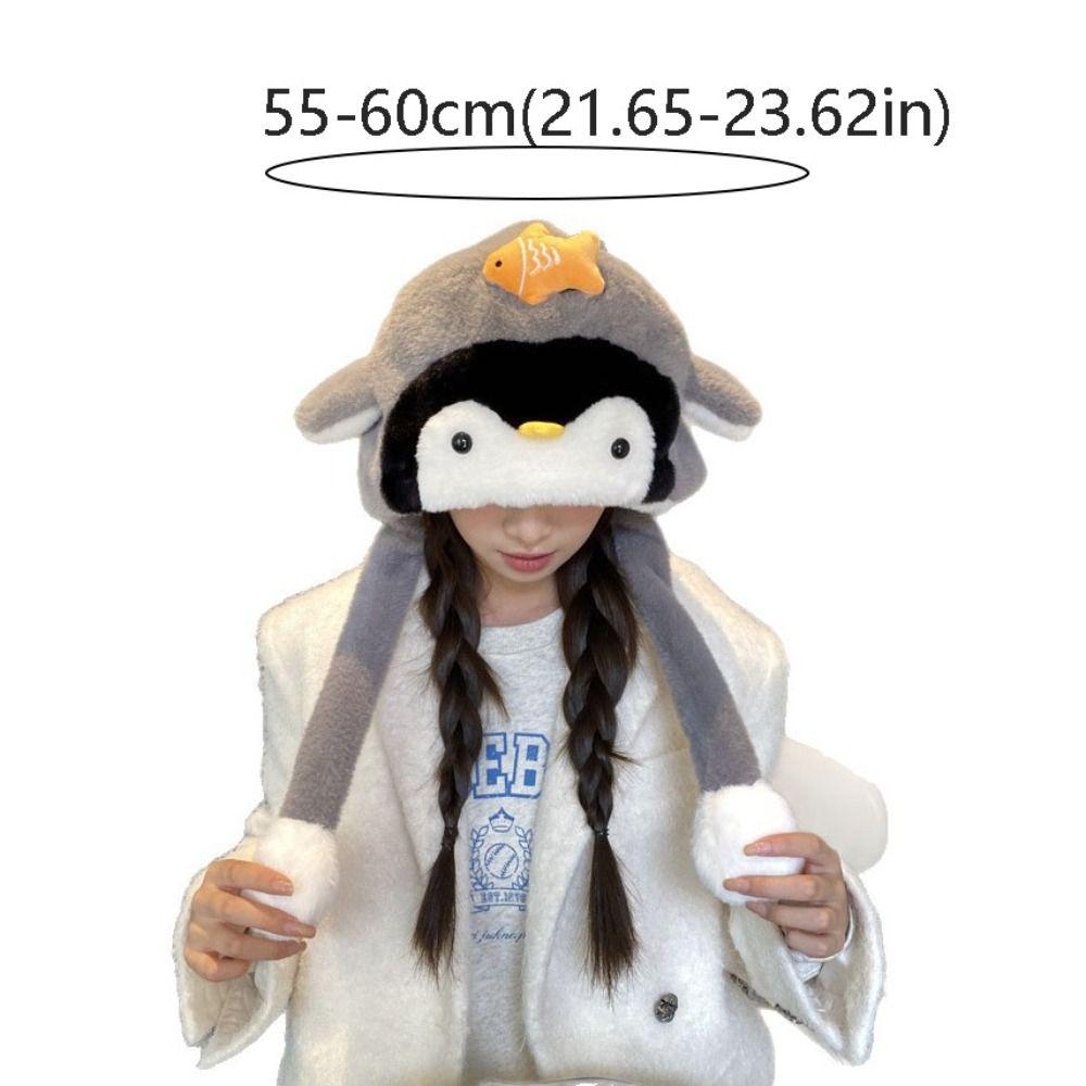 Cartoon Penguin Ear Moving Hat Kawaii Thickened Fluffy Pullover Hat Windproof Solid Color Warm Lei Feng Cap Autumn/winter