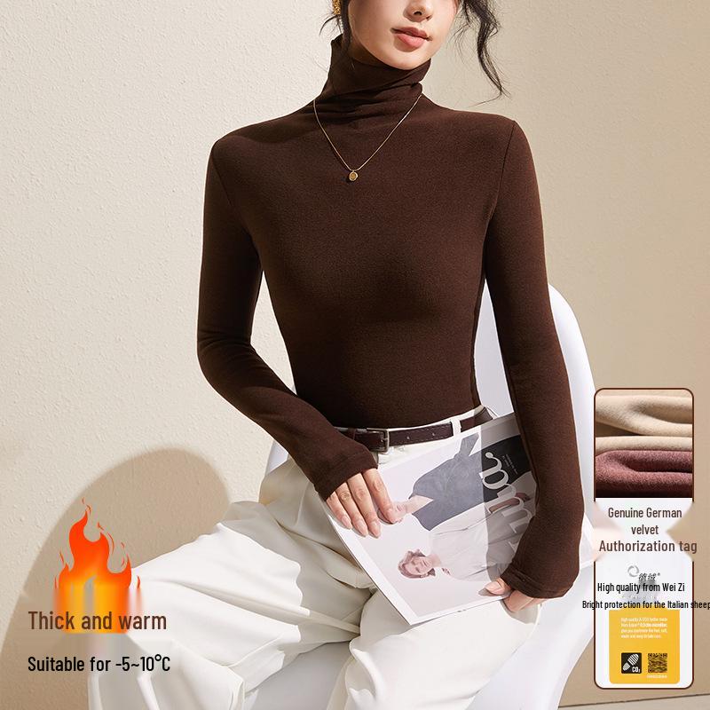 Women's Gray Winter High-Neck Base Layer Shirt - Thick, Warm, Stylish Plus Velvet Inner Wear