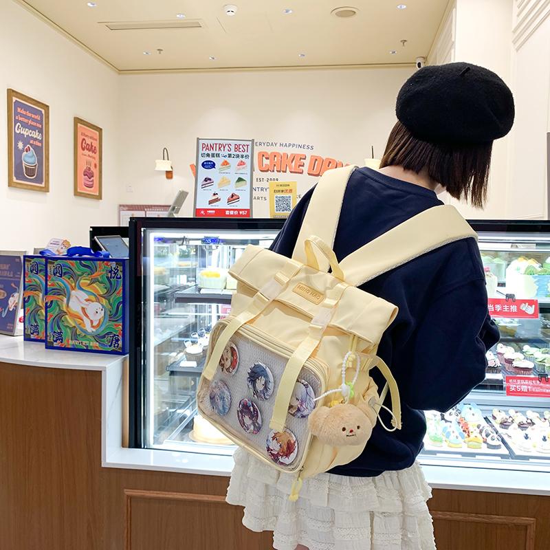 

Cute Girls Clear Window Backpack For Pin Display Large Capacity Japanese Ita Bag Student Laptop Rucksack Women Oxford Handbag