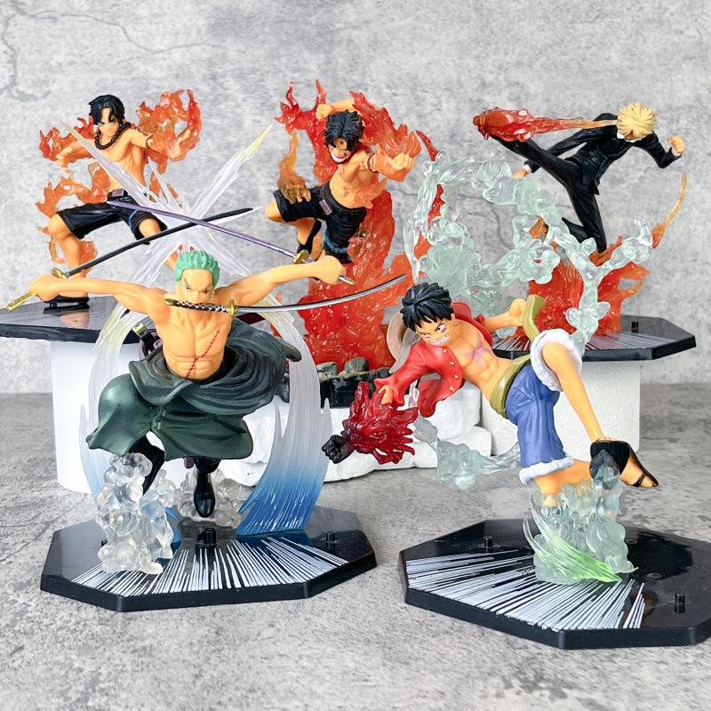 One Piece Action Figures Set Fire Fist Luffy Ace Sanji Battle Model Dolls PVC Zoro Sabo Ghost Three-Knife Collectible Toys