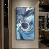 Pictură abstractă din pânză în cerc, linie albastră modernă, artă de perete pentru postere pentru sufragerie, decorarea casei