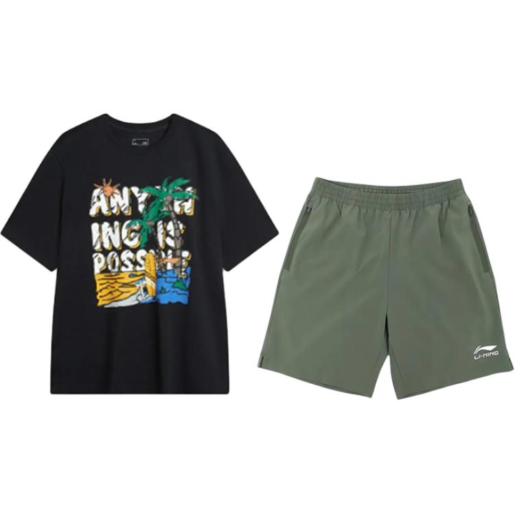 

Li Ning Пуловер с круглым вырезом с принтом букв Модный Крутой Удобный Повседневный Спортивный костюм Унисекс костюм AHSU707-1+YKSV147-1 S