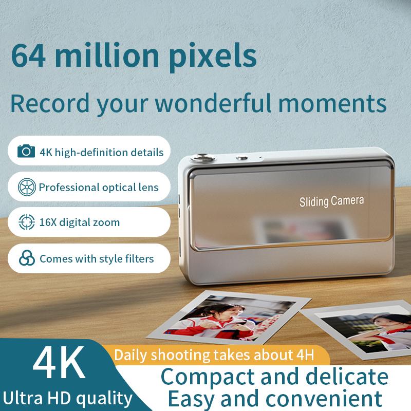 4K Sliding Digital Camera Portable CCD Style Card Camera Photo Video Recorder Student Pocket Digital Cam