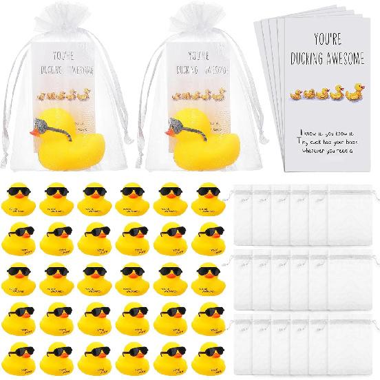 Jenaai 60 Sets Thank You Gift You're Ducking Awesome Cards Inspirational Mini Rubber Ducks with Glasses Bulk Employee Appreciation Gift for Cruises