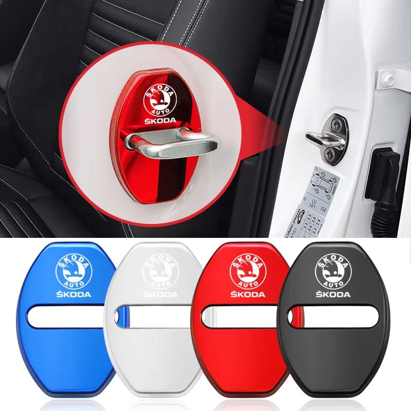 2025 Hot 4Pcs Metal Car Door Lock Protective Cover Anti Rust Emblem Case for Skoda Octavia Kodiaq Fabia Superb Rapid A7 2020 Acc