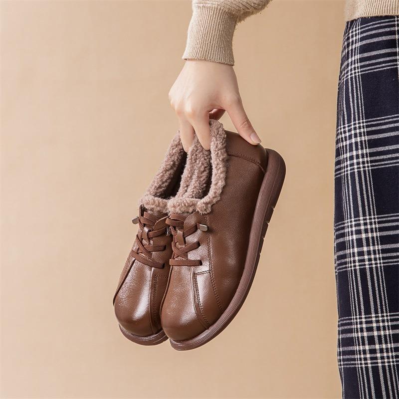 

Winter new wool warm mother cotton shoes flat bottom non-slip deep mouth wear single shoes women s middle-aged and old casual Mao Mao shoes 41 темно-коричневого