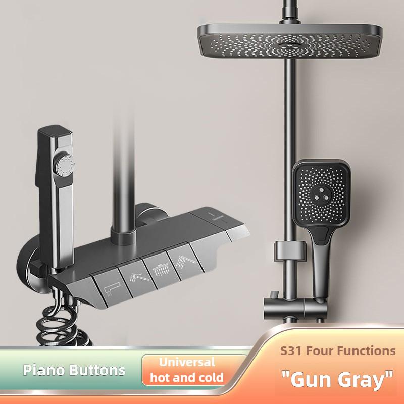 Bathroom Full Copper Constant Temperature Pressurized Rain Shower Household Digital Display Shower Head Set