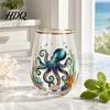 Hand-painted Glass Cup Hand Painted Tumbler Egg Shaped with Gold Rim Clear