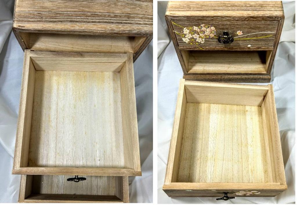 [USED]Aizu Yamago Paulownia Wood Maki-e (Lacquer Art) "Hana-temari" Mini Chest / Small Cabinet / Accessory Box – 2-Drawer Unit – Paulownia Craftwork