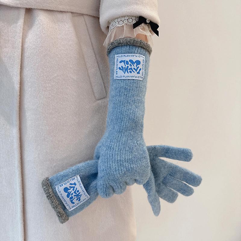 Winter Contains Wool Playful Touchscreen Design Gift Thickened Warmth Colorblock Comfortable Long Gloves Versatile Multi-Color