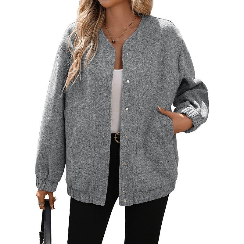 Damen S Stehkragen Mittellang Locker Langarm Jacke Mantel
