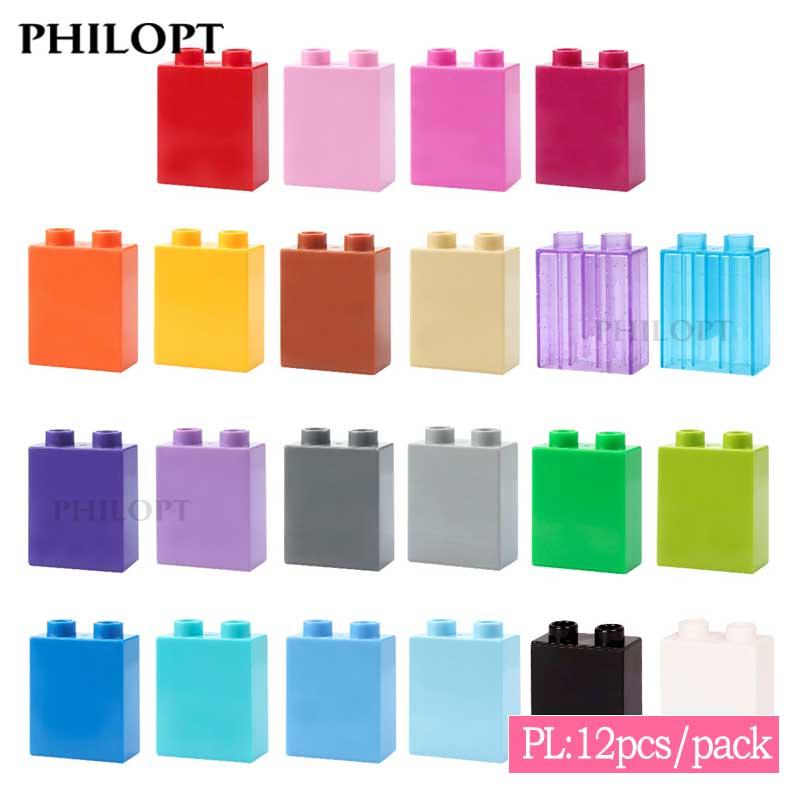 

12PCS/LOT High Bricks 1x2 DIY Classic Education Big Building Blocks Compatible Large Brick Creates Plastic Toys For Children