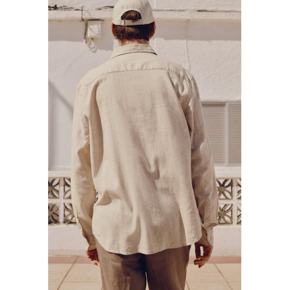 H M Regular Fit Linen Blend sHirt ligHt Beige