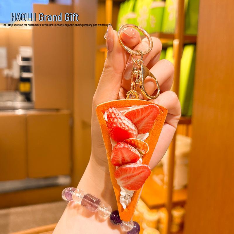 Strawberry Cake Swiss Roll Cute Keychain: Creative Food Toy Pendant for Students